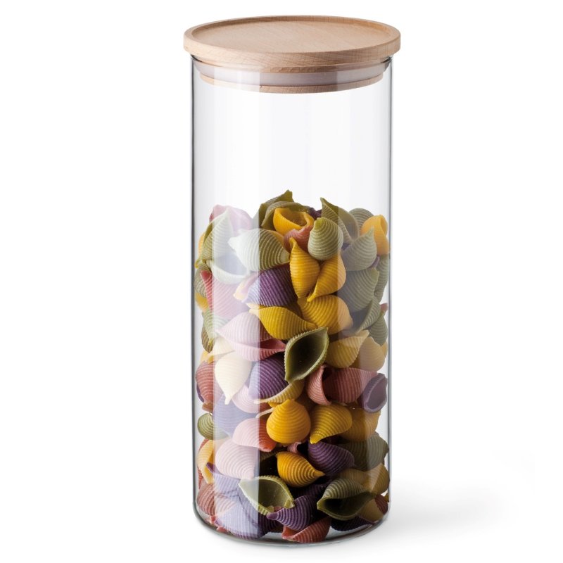 Bocal avec couvercle en bois, contenance 1,4L, dimensions 96/233 mm - verre borosilicate - très haute résistance