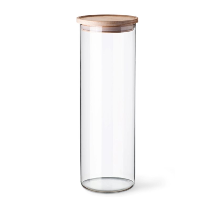 Bocal avec couvercle en bois, contenance 1,8L, dimensions 96/290 mm -verre borosilicate - très haute résistance