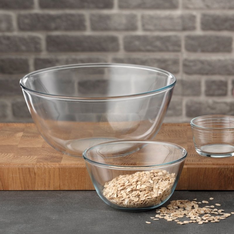 Lot de 3 bols en verre - cont 0,50l, dim 150x80mm, cont 1,30l - 190x95mm, cont 2,5l - 230x110mm - verre borosilicate