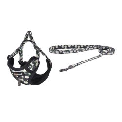 Dog set Dogness harness and leash (Daisy Black)