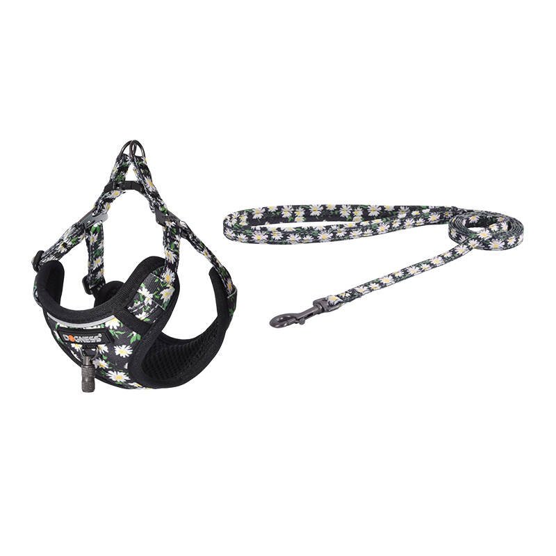 Dog set Dogness harness and leash (Daisy Black)
