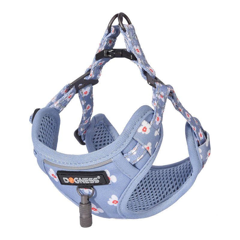 Dog set Dogness harness and leash (Blue Flower)