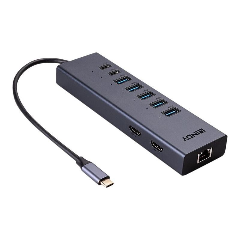 LINDY DST-Mini Duo - Dockingstation - USB-C / Thunderbolt 3 / Thunderbolt 4 - 2 x HDMI - GigE