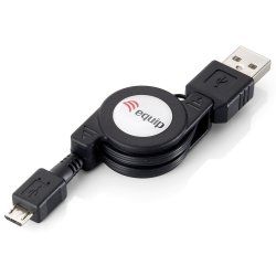 Equip USB 2.0 Type A to Micro-B Retractable Cable, 1.0m , Black