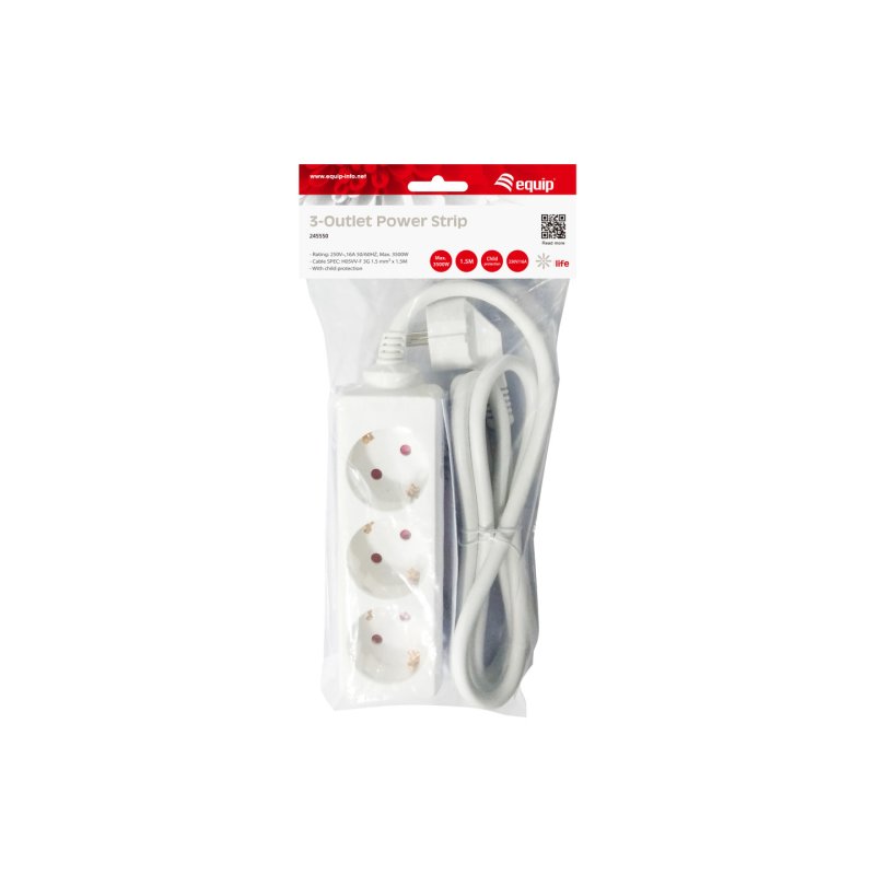 Equip 245550 power extension 1.5 m 3 AC outlet(s) Indoor White