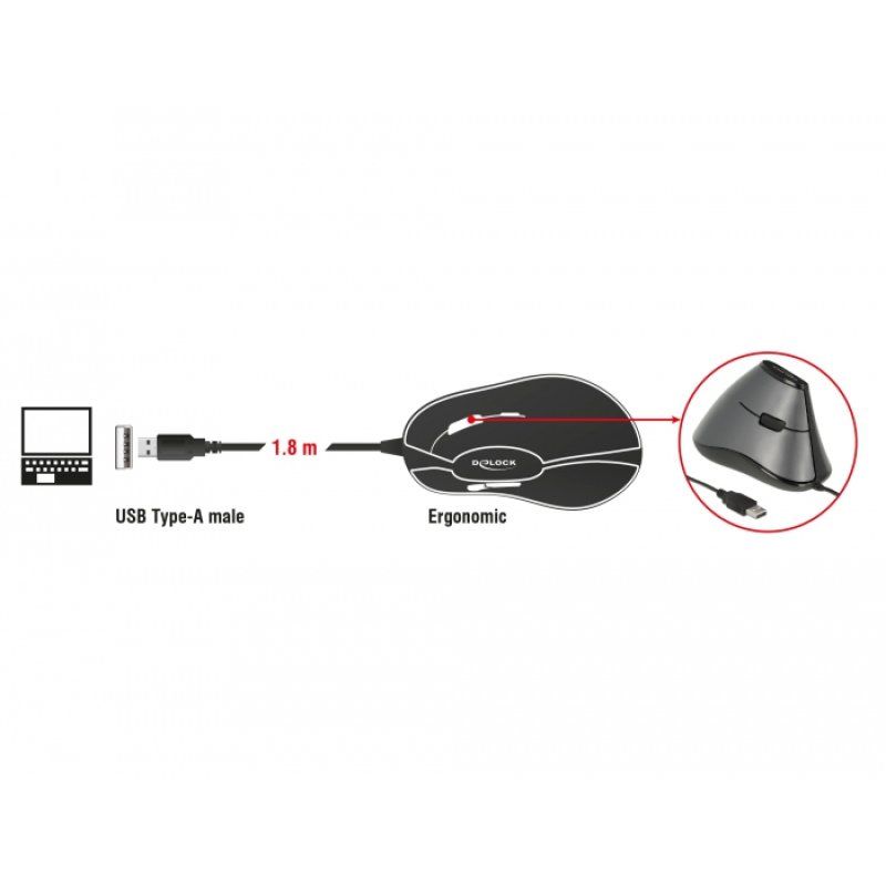 DeLOCK 12527 souris Bureau Droitier USB Type-A Optique 800 DPI