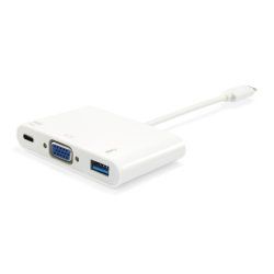 Equip 133462 USB Type C to VGA Female/USB A Female/PD Adapter, 1080p, 15cm, White