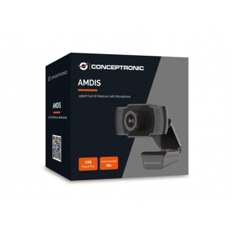 Conceptronic AMDIS01B Full HD Webcam with Microphone, USB, 2 MP, 1920 x 1080p 30 fps, H.264, 90°