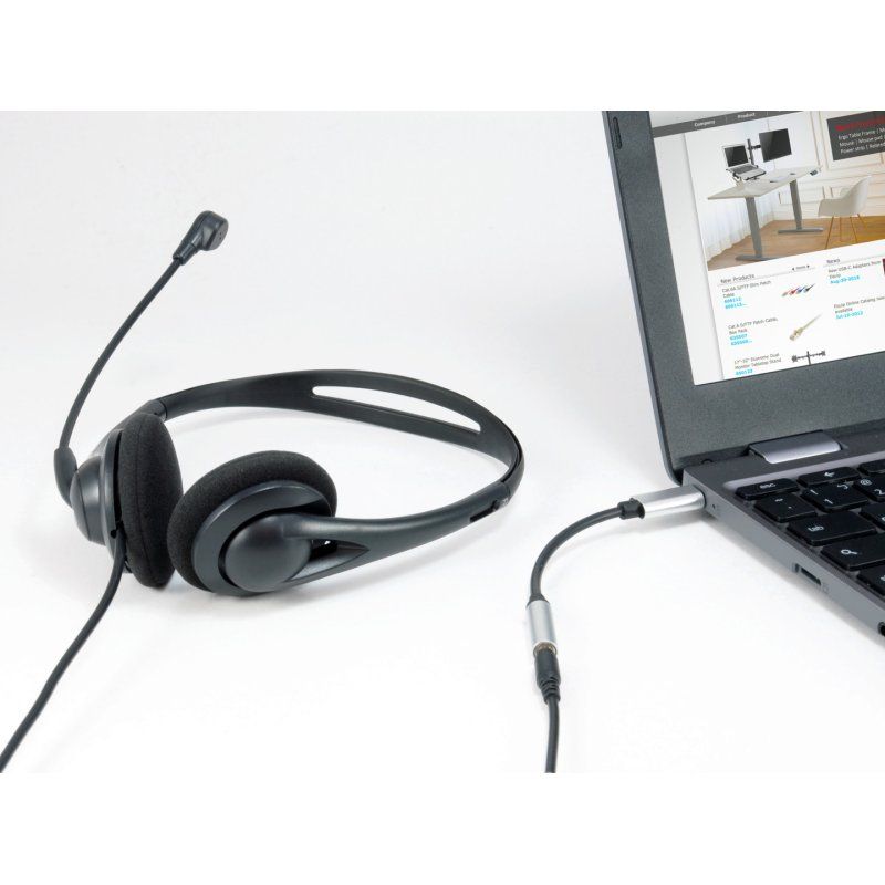 Equip 133474 câble de téléphone portable Noir, Argent 0,15 m USB-C 3,5 mm