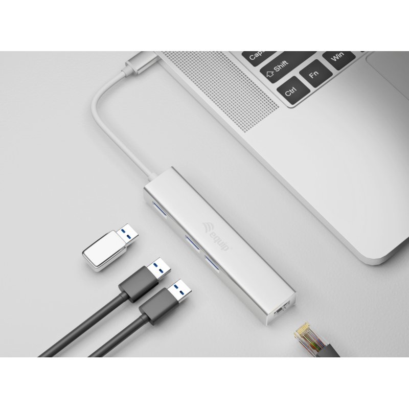Equip 133481 USB-C to 3-port USB 3.0 Hub with Gigabit adapter