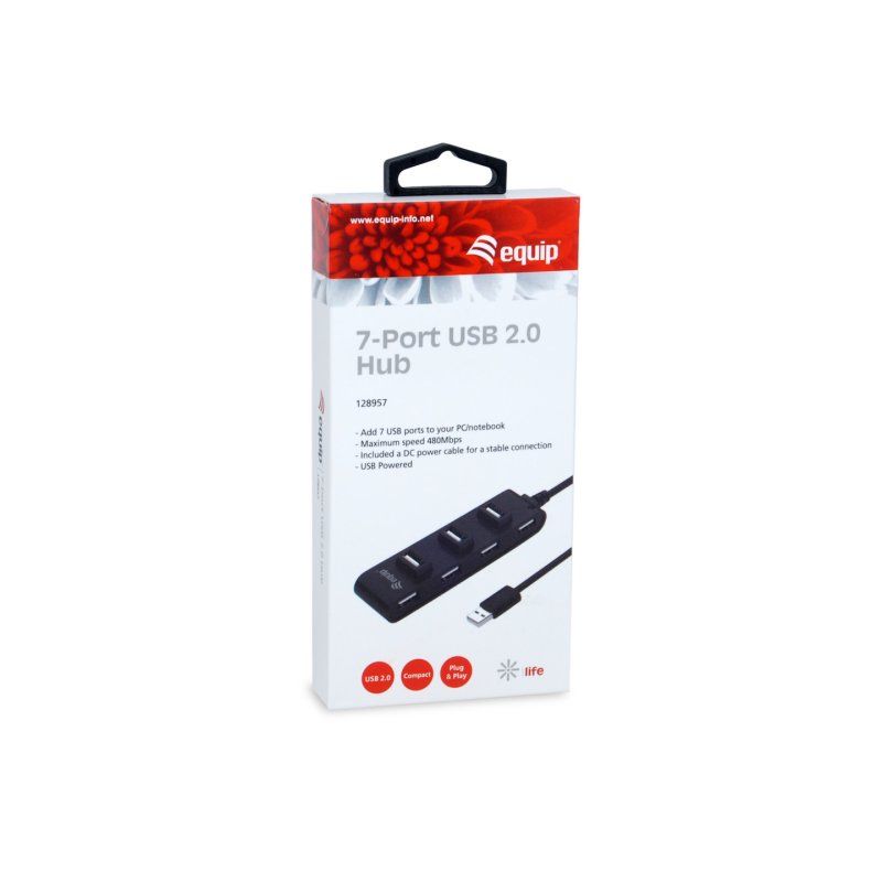 Equip 128957 hub & concentrateur USB 2.0 480 Mbit/s Noir