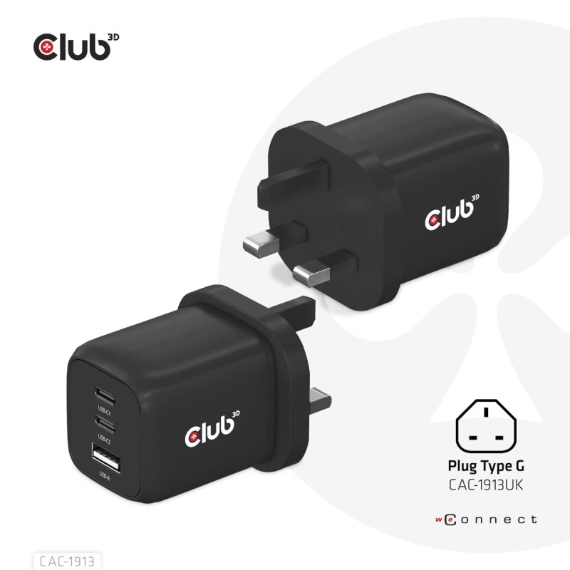 Club 3D Reise Ladegerät PPS 65W GAN, USB Typ-C/Typ-A Power Delivery (PD) 3.0