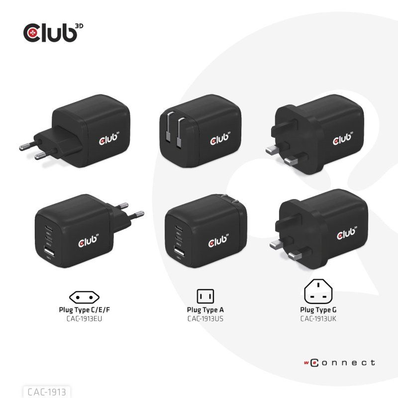 CLUB3D CAC-1913 chargeur d'appareils mobiles Téléphone portable, Ordinateur portable, Smartphone, Universel Noir