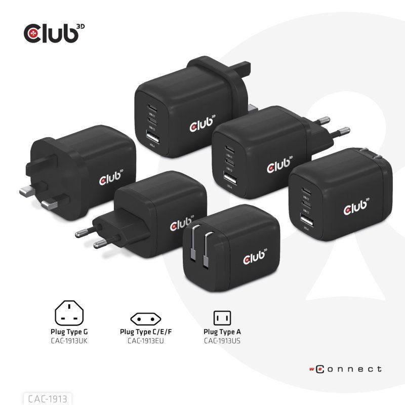 CLUB3D CAC-1913 chargeur d'appareils mobiles Téléphone portable, Ordinateur portable, Smartphone, Universel Noir