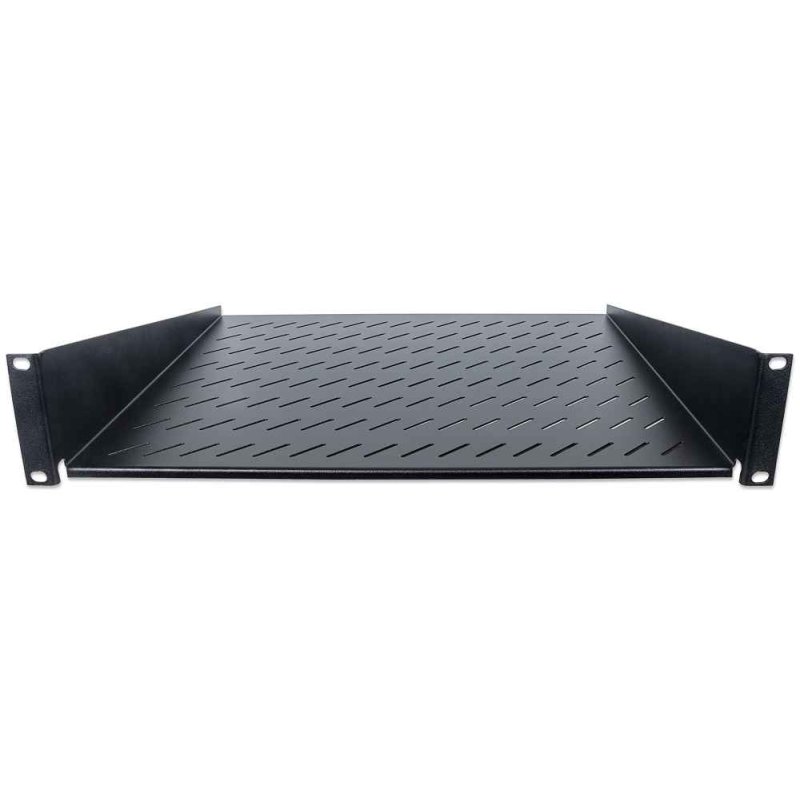 Intellinet 19" Cantilever Shelf, 2U, 2-Point Front Mount, 400mm Depth, Vented, Max 25kg, Black, Three Year Warranty