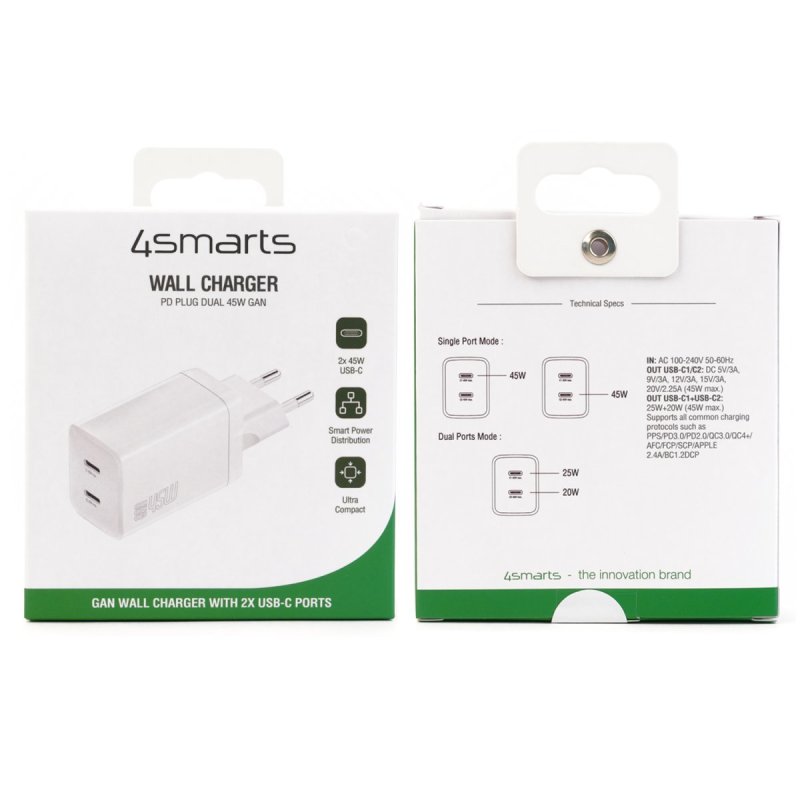 4smarts 540400 mobile device charger Universal White AC Fast charging Indoor