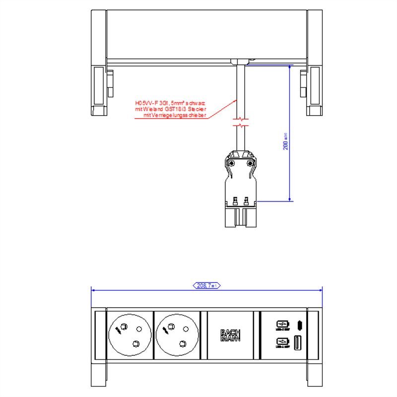 BACHMANN DESK2 2x UTE 1x USB A/C 22W inox