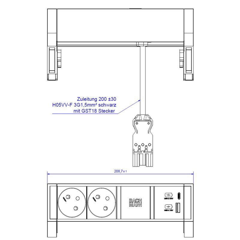 BACHMANN DESK2 2x UTE 1x USB A/C 22W blanc
