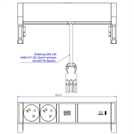 BACHMANN DESK2 ALU BLACK 2xUTE 1xC 60W