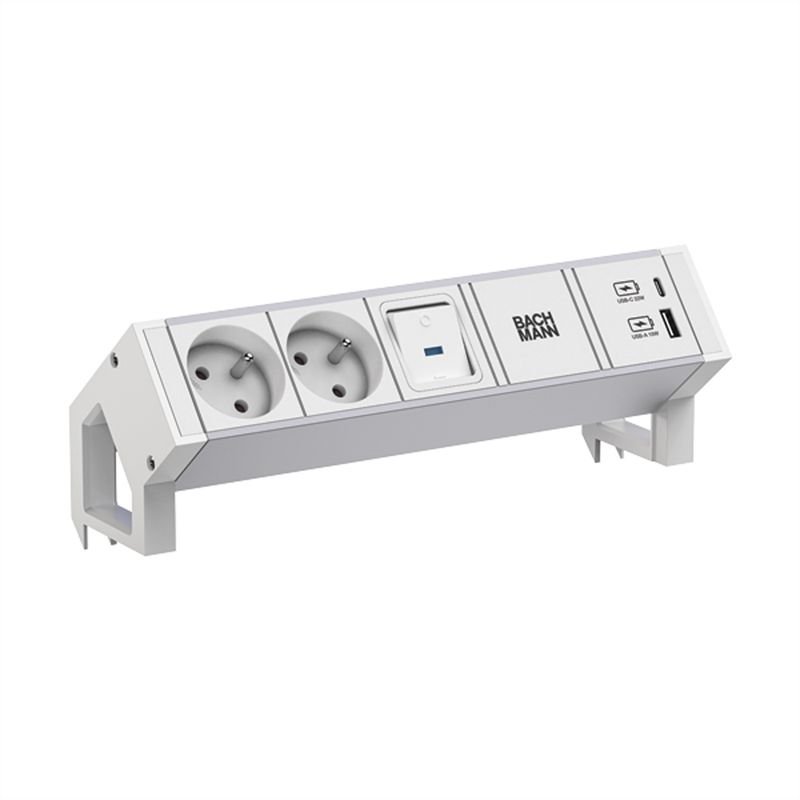 BACHMANN DESK2 ALU WHITE 2x UTE 1x USB A/C 22W 1x interrupteur 0,2m