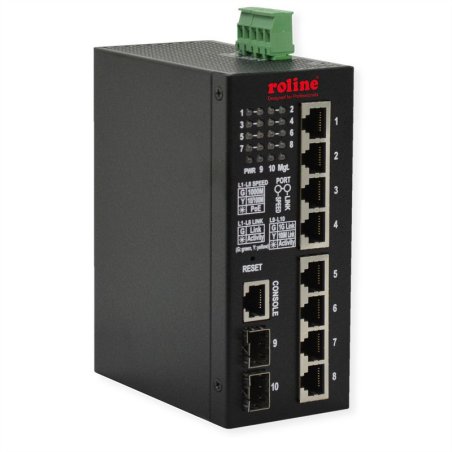 ROLINE Ind. Commutateur 10x GbE 2x SFP géré par SNMP et Web, 250W