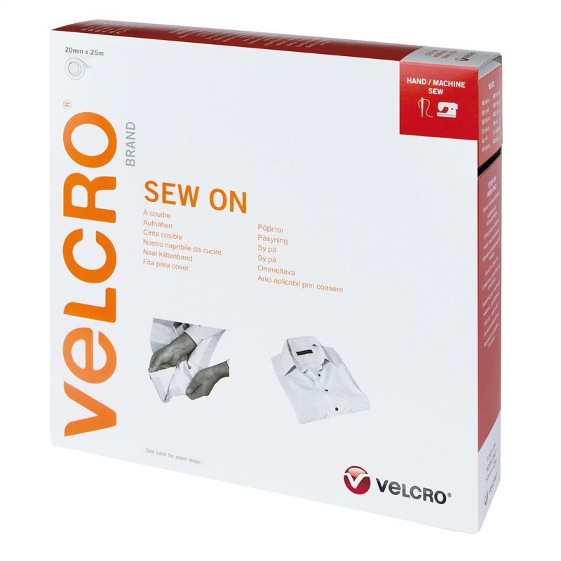 VELCRO Crochets & velours 20mmx25m blanc Bande à coudre