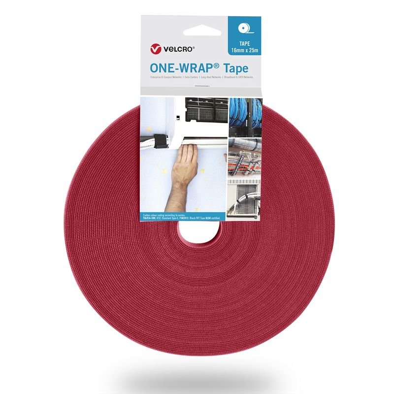 VELCRO One Wrap Bande 25m / 10mm rouge VEL-OW64105