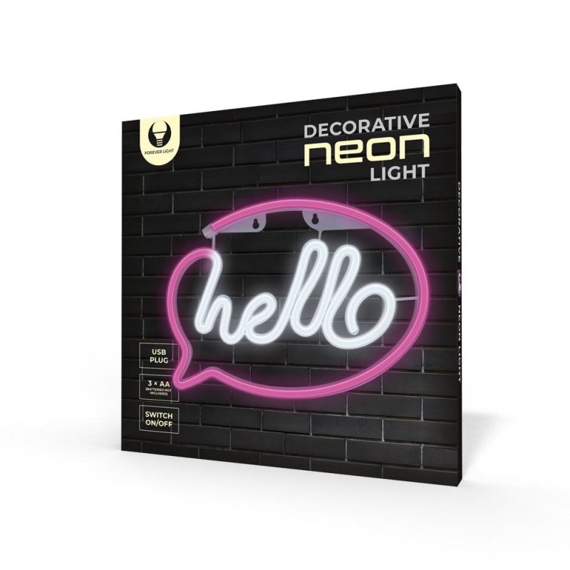 Forever Light Neon LED Light HELLO pink white Bat USB FLNE15 Figurine lumineuse décorative