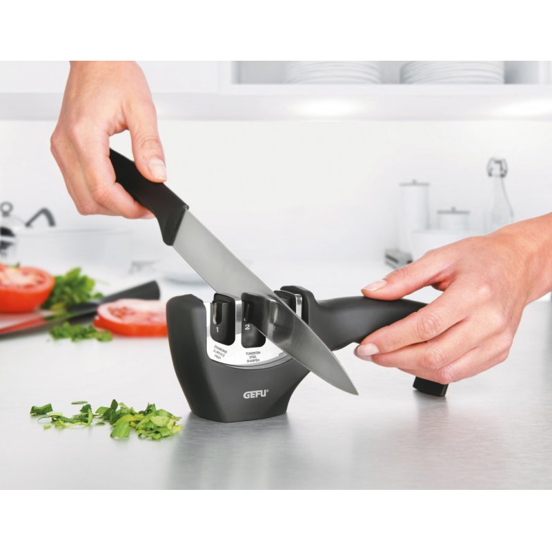 GEFU COLT Fente aiguiseur couteau Noir, Acier inoxydable