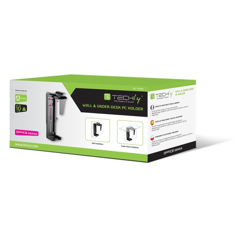 Techly ICA-CS 66 support pour unité centrale Support de CPU sous le bureau Noir