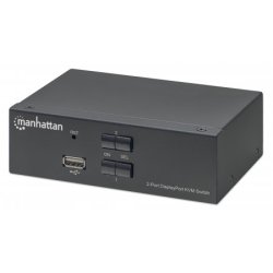 Manhattan DisplayPort 1.2 KVM Switch 2-Port 4K@60Hz USB-A/3.5mm Audio/Mic Connections Cables included Audio Support
