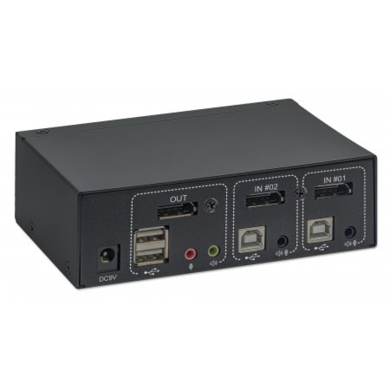 Manhattan DisplayPort 1.2 KVM Switch 2-Port 4K@60Hz USB-A/3.5mm Audio/Mic Connections Cables included Audio Support