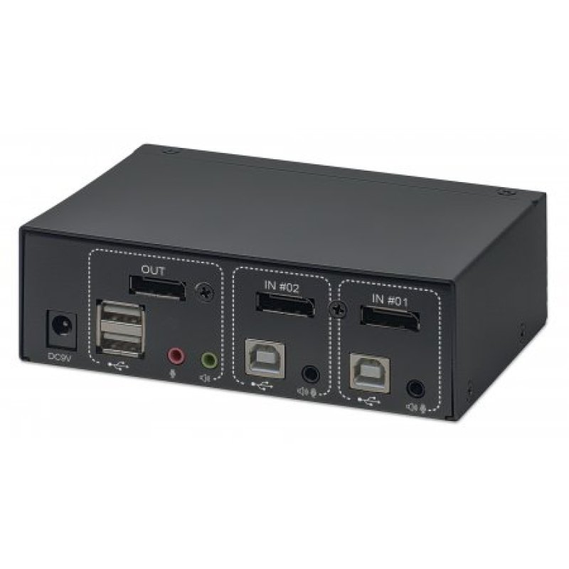 Manhattan DisplayPort 1.2 KVM Switch 2-Port, 4K@60Hz, USB-A/3.5mm Audio/Mic Connections, Cables included, Audio
