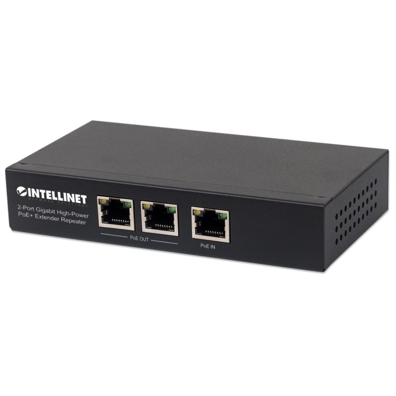 Intellinet 2-Port Gigabit High-Power PoE Extender Repeater IEEE 802.3at/af Power over Ethernet (PoE /PoE) metal