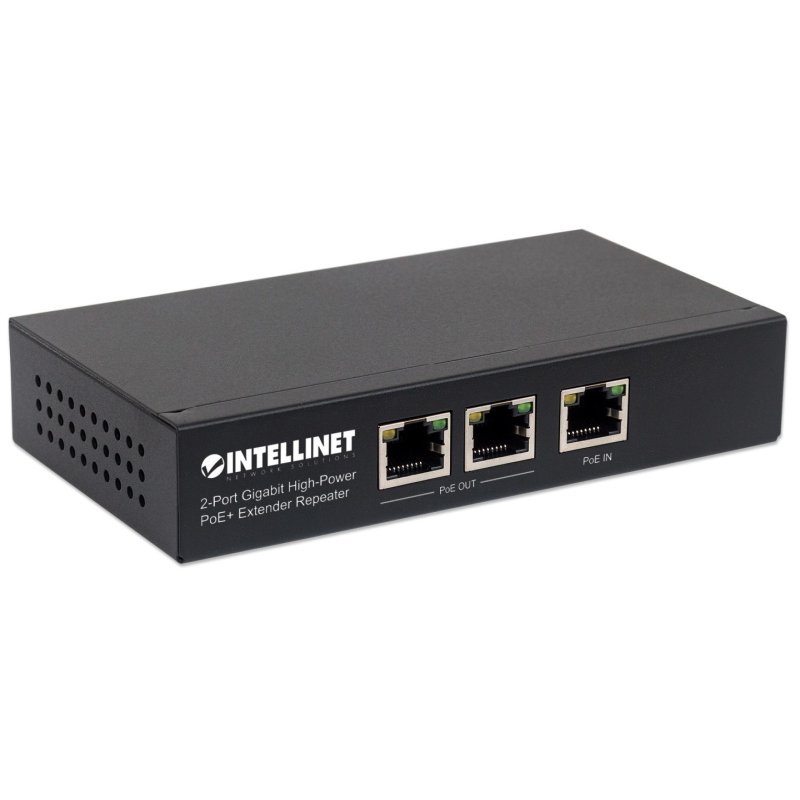 Intellinet 2-Port Gigabit High-Power PoE Extender Repeater IEEE 802.3at/af Power over Ethernet (PoE /PoE) metal