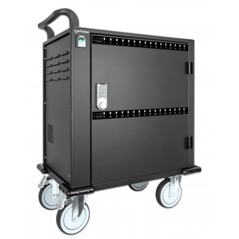 Manhattan Charging Cabinet/Cart via USB-C x32 Devices, Trolley, Power Delivery 18W per port (576W total), Suitable for