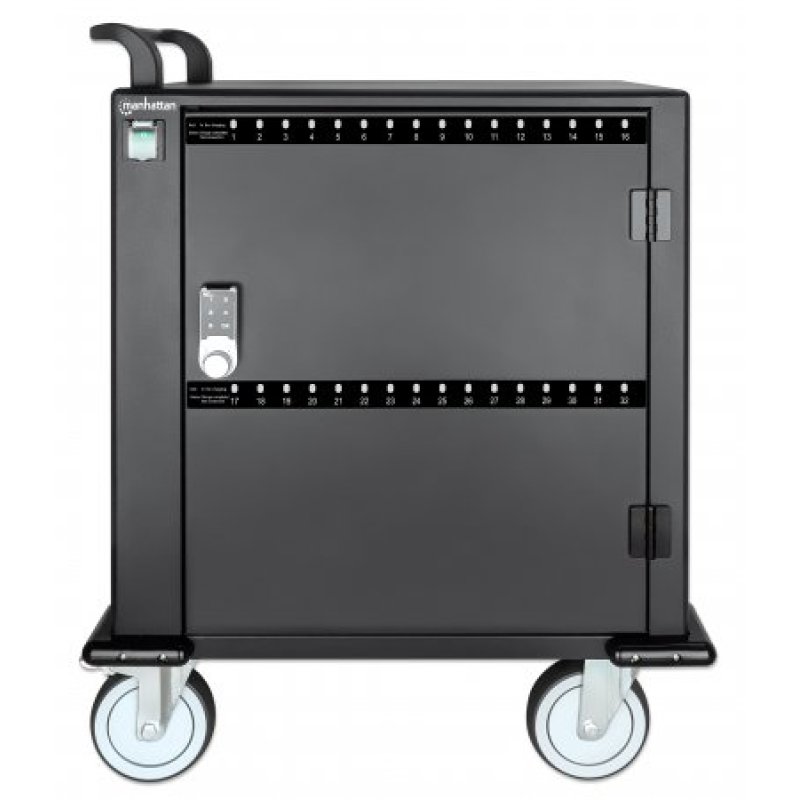 Manhattan Charging Cabinet/Cart via USB-C x32 Devices, Trolley, Power Delivery 18W per port (576W total), Suitable for