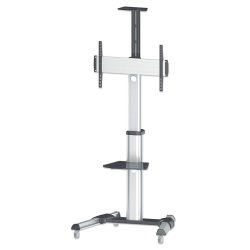 Manhattan TV & Monitor Mount Trolley Stand 1 screen Screen Sizes: 37-65 Silver VESA 200x200 to 600x400mm Max