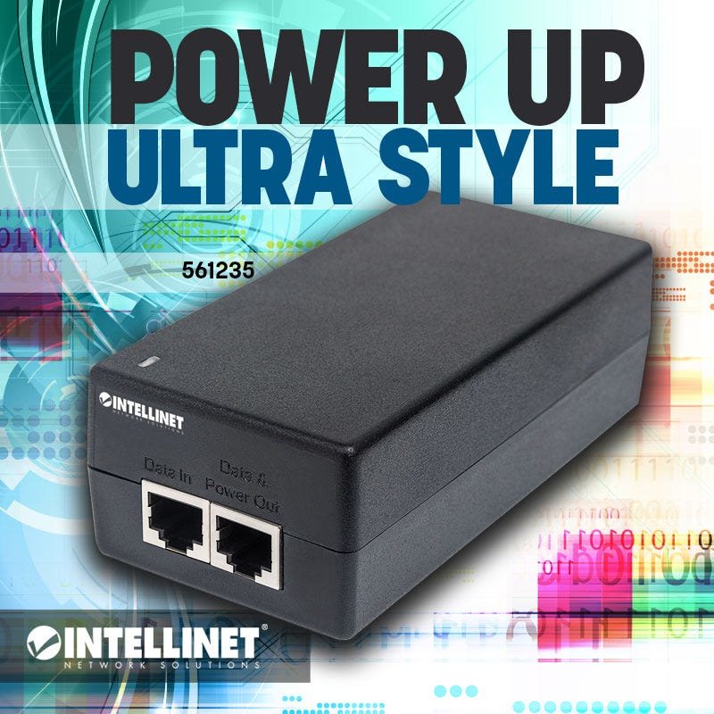 Intellinet Gigabit Ultra PoE Injector 1 x 60 W Port IEEE 802.3bt and IEEE 802.3at/af Compliant Plastic Housing