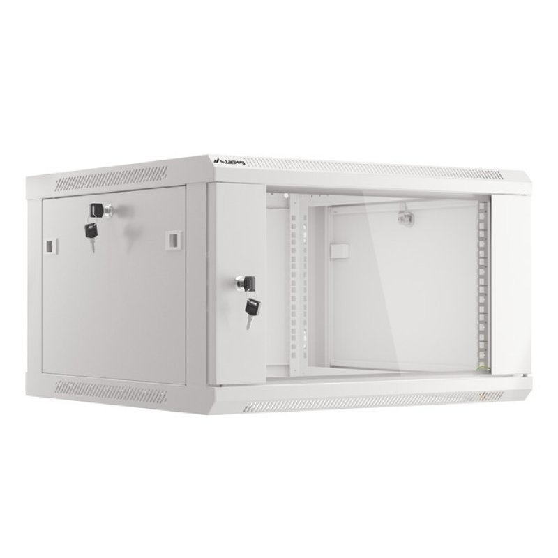 Lanberg wall-mounted installation rack cabinet 19'' 6U 600x600mm gray (glass door)