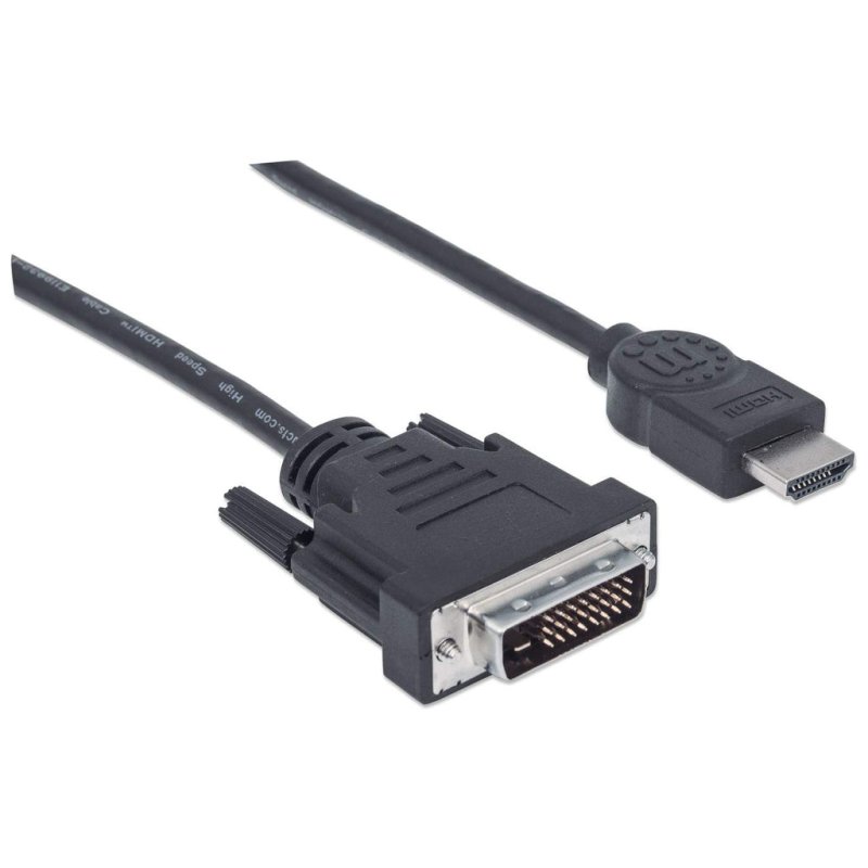 Manhattan HDMI to DVI-D 24 1 Cable 1.8m Male to Male Black Equivalent to HDMIDVIMM6 Dual Link Compatible with