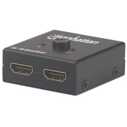 Manhattan HDMI Switch 2-Port 4K@30Hz Bi-Directional Black Displays output from x1 HDMI source to x2 HD displays