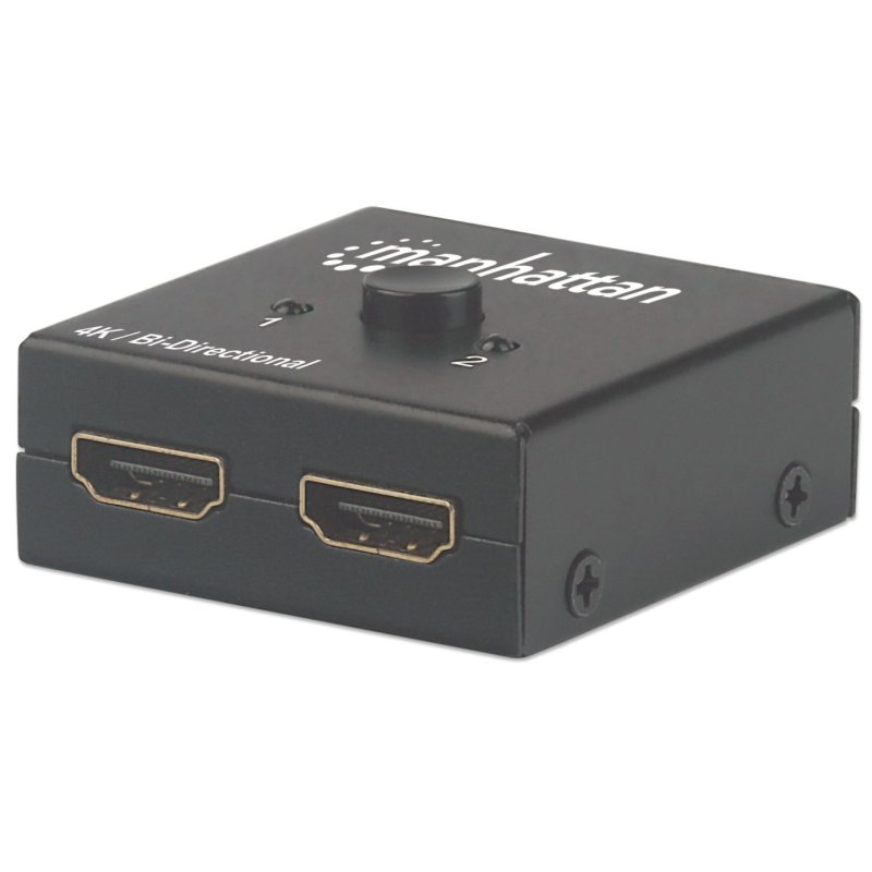 Manhattan HDMI Switch 2-Port 4K@30Hz Bi-Directional Black Displays output from x1 HDMI source to x2 HD displays