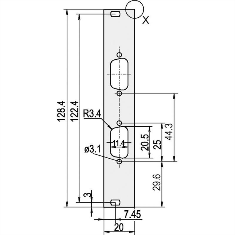 Face avant, non blindée, 3U, 4HP, 2x9 30118-344