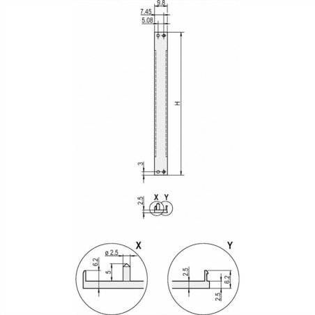 SCHROFF FACE AVANT DAPPUI CONDUCTRICE 3U 2HP 2,5mm - FACE VUE ANODISEE