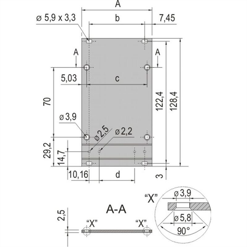 Cassette Face anodisée 3U 14P 34812-114