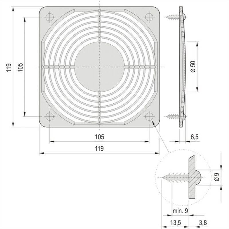 Grille plastique, encliquetable 60225-052