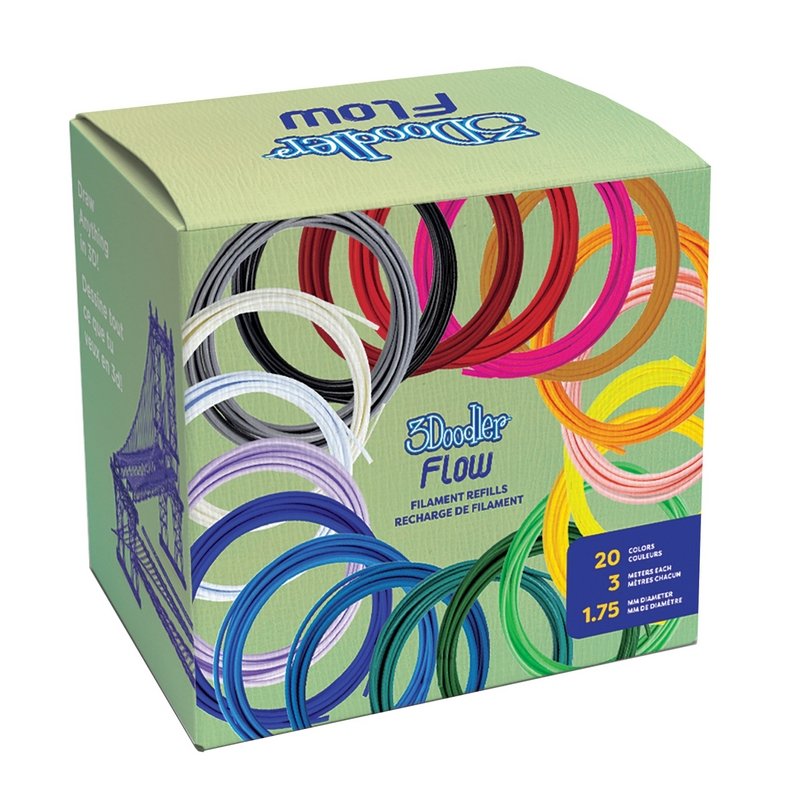 3Doodler Filament FLOW 20 PLA 20 Farben Nachfüllpack Polylactic acid (PLA) Black Blue Dark Green Dark pink Gold 