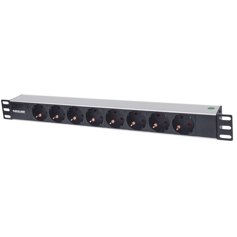 Intellinet 19 1.5U Rackmount 8-Way Power Strip - German Type With LED Indicator Only No Surge Protection 1.6m