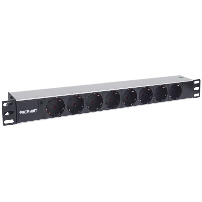 Intellinet 19 1.5U Rackmount 8-Way Power Strip - German Type With LED Indicator Only No Surge Protection 1.6m